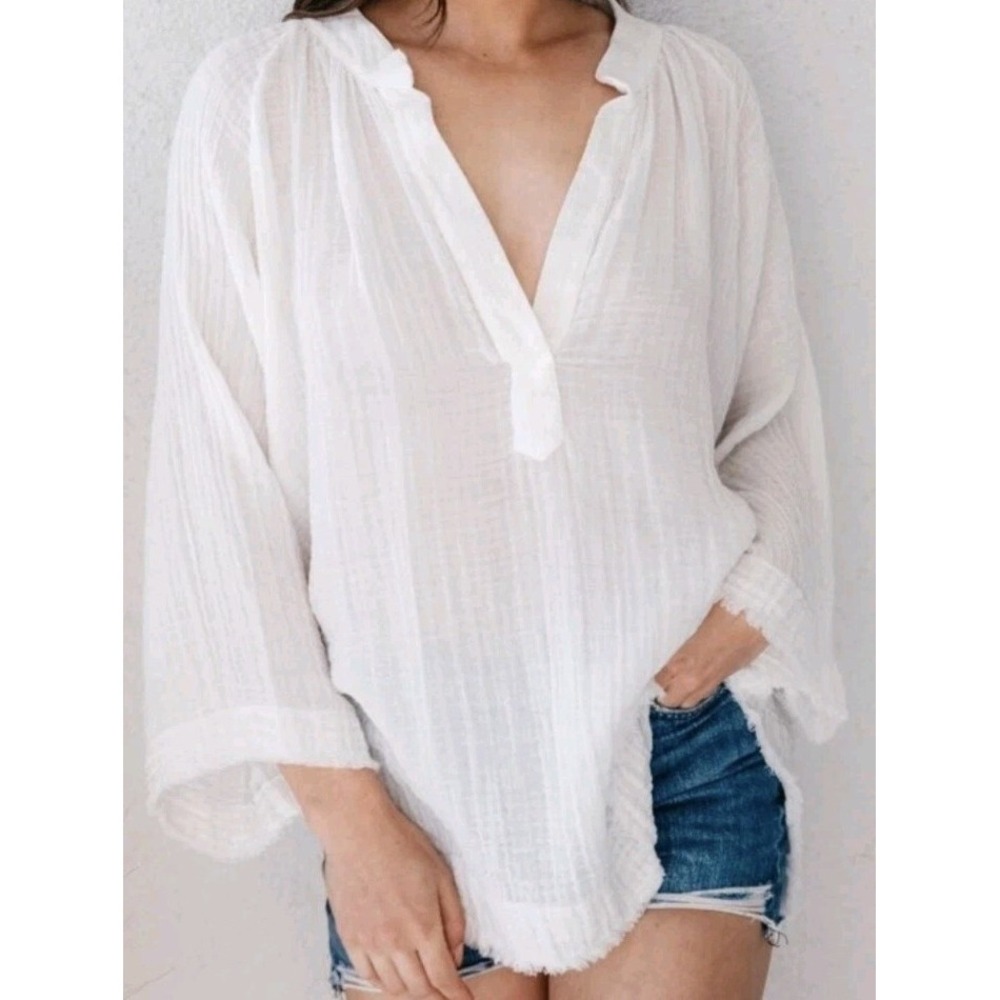 9Seed Resort White Marrakesh Lightweight Gauze Cover-Up Top Women M/L Cottage